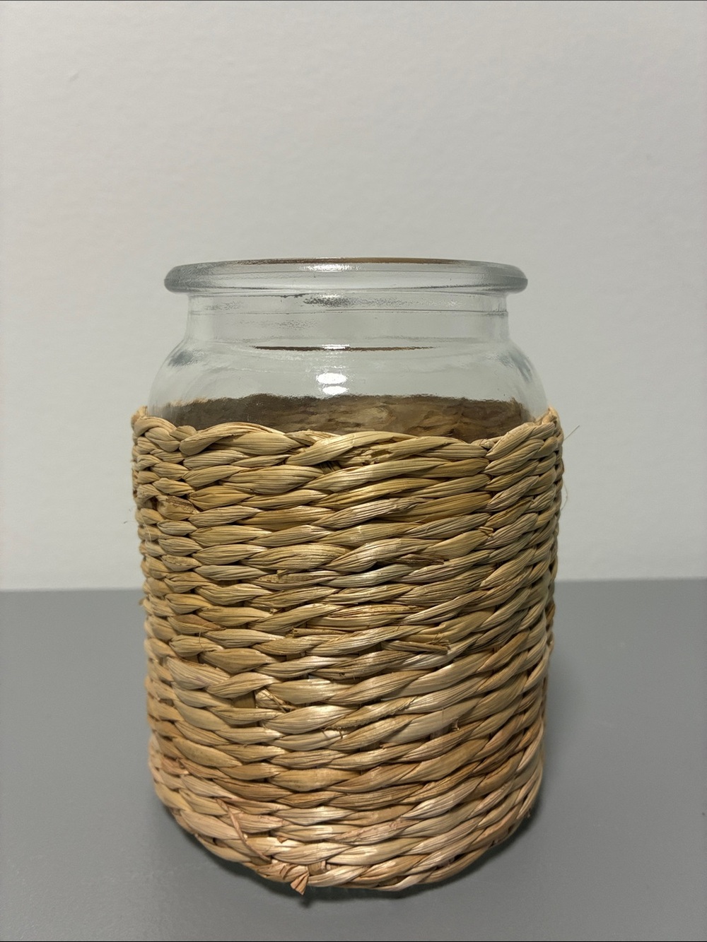 Woven Natural Glass Jar Vase - Neutral Brown